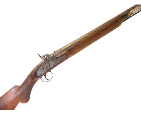Indian percussion 25 bore single barrel sporting gun, 38 inch sighted barrel, chequered pistol grip stock fitted with patch b