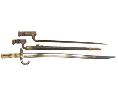 Three bayonets, the first for a Brown Bess musket with maker mark Makin to the ricasso, crowned inspection stamp and rack num