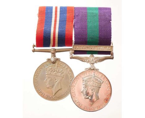 WWII 1939-1945 War medal and a British Army General Service medal with Palestine 1945-48 clasp named Capt. T. H. English B.W.