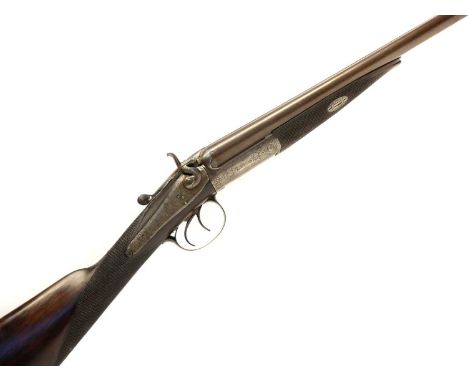 Perrins and Sons 20 bore side by side hammer gun, serial number 1750, 28inch browned Damascus barrels the rib engraved Perrin