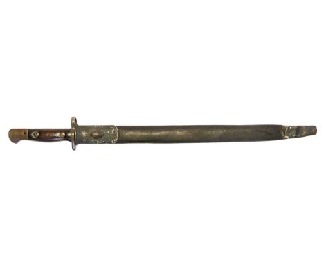 P. 1907 Lee Enfield SMLE bayonet and scabbard by Wilkinson, the ricasso with Crowned GR stamp, 1907 and 6/18 issue date.  THI