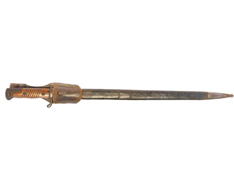 German WWI G.98 bayonet, scabbard and frog, the ricasso stamped with maker Simson and Co. Suhl, '04 spine acceptance date sta
