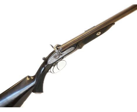 Westley Richards 1864 patent 12 bore double hammer rifle, serial number 11872 for 1869, 28 inch Damascus barrels with bold pa