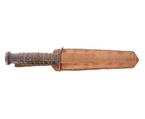 US M3 Case fighting knife, with studded leather scabbard stamped USMC. THIS LOT CANNOT BE POSTED. This is due to Parcelforce 