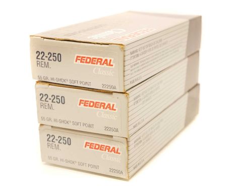 Federal 22-250 ammunition, 60 rounds with 55 grain soft point bullets. UK FIREARMS LICENCE WITH CORRECT AMMUNITION OR RFD REQ