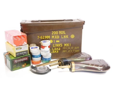 Black powder revolver supplies and accessories, to include twelve part full tins of percussion caps, three part full boxes of