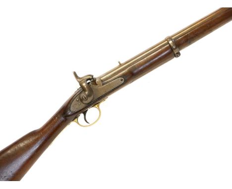 P56 Percussion .65 calibre cavalry carbine, 21inch sighted barrel with swivel ramrod, the lock stamped with a Crown and VR al