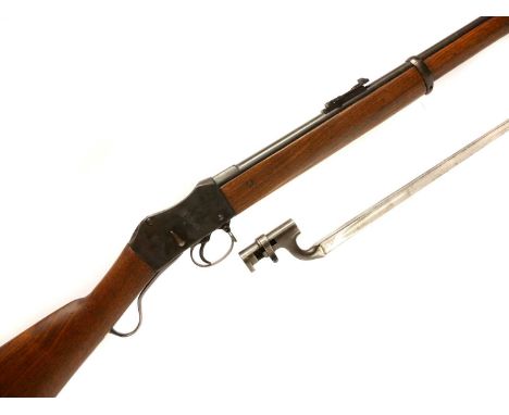 Martini Henry MkII .577/450 rifle and bayonet, the action has later added non-original Crown VR mark and 1876 stamps, the new