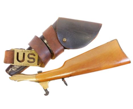 Reproduction shoulder stock to fit a Colt Army, also a holster and US belt. The stock measures 43cm long