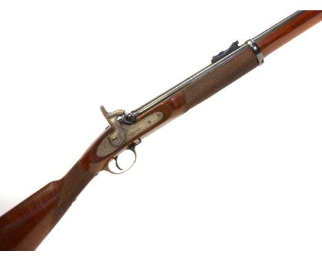 Parker Hale .451 percussion muzzle loading rifle, serial number 1222, 32inch barrel with folding ladder sight secured by two 
