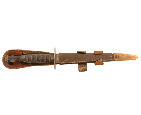 Fairbairn Sykes dagger and scabbard, William Rodgers, I cut my way, Made in Sheffield England, with leather scabbard. THIS LO