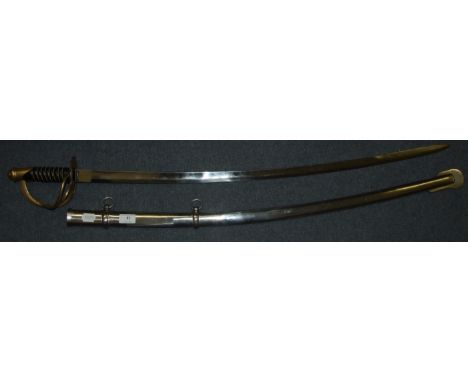 A cavalry type sword, with a brass guard, and a scabbard, 110 cm 