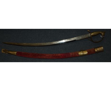 An Indian cavalry style sword, with a plush mounted scabbard, 98 cm  