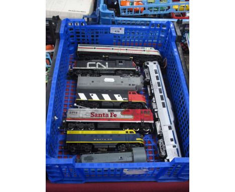 Eight "HO" Gauge U.S.A Outline Diesel Locomotives, by Bachmann, Life-Like, etc, various class types, F9's, etc, including a B
