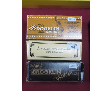 Three Brooklin 1:43rd Scale Cast Metal Model Cars comprising of #BRK. 27A 1957 Cadillac Eldorado Brougham (scratches to roof)