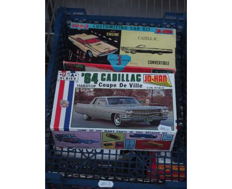 Two Boxed 1/25th Scale Plastic Model Car Kits by Jo-Han (Detroit) comprising of #4363:149 1963 Cadillac Convertible with engi