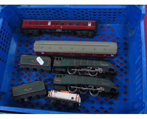 Two Hornby Dublo 'OO' Gauge/4mm Three Rail Class A4 4-6-2 Steam Locomotives with Eight Wheel Tenders, BR green R/No 60022, pl