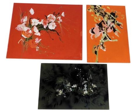 20thC School. Three botanical related works, oil on board, the largest 107cm x 86cm.