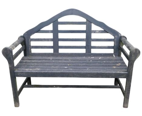 A black stained garden bench, 125cm wide.