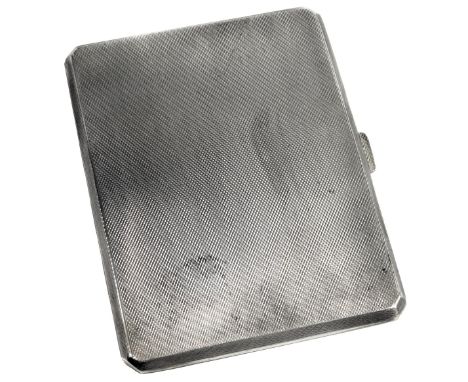 A George VI silver cigarette case, with engine turned decoration, engraved to the interior Fred Maw, Birmingham 1946, 5.11oz.