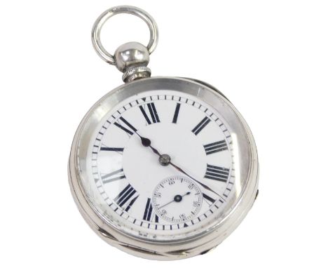 A late 19thC gentleman's pocket watch, open face, key wind, circular enamel dial bearing Roman numerals, subsidiary seconds d