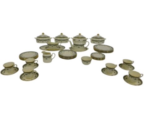A Minton porcelain Grasmere pattern part tea and dinner service, comprising teapot, milk jug, sugar bowl, gravy boat and sauc