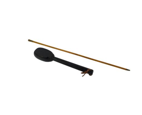 An ebonised shillelagh or club, with a leather hanger, 35cm long, together with a swagger stick. 