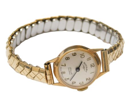 A Rotary 9ct gold lady's watch head, dial bearing Arabic numerals, 17 jewels Incabloc movement, on a plated expanding bracele