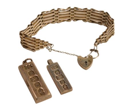 An Elizabeth II silver gate bracelet, with a heart padlock and safety chain as fitted, Birmingham 1978, approximately 16cm lo