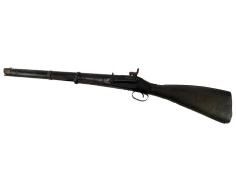 A 19thC percussion hammer military cavalry carbine, carved to stock KDS.55, with ramrod, 92cm long. 