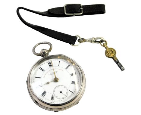 An Edward VII silver cased open pocket watch, the white enamel dial bearing Roman numerals for the Express English Lever JG G