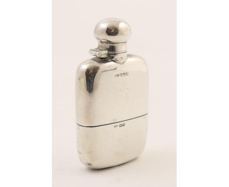 George V silver hip flask, by Cohen &amp; Charles, Chester 1922, hinged bayonet cap, glass body with removable silver cup, 11