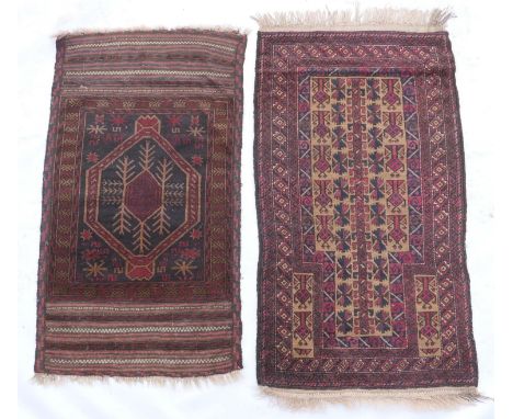 Caucasian woollen prayer rug, light brown field within a geometric patterned madder border, 160cm x 89cm; also another Caucas