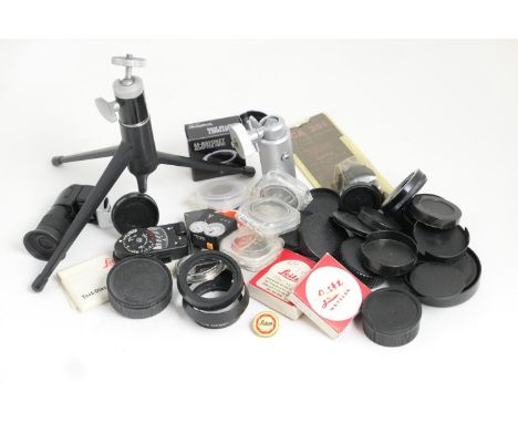 Small number of Leitz accessories including tripod stand, light meter, right angle view finder, various covers, fittings and 