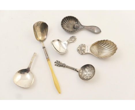 William IV silver and ivory handled caddy spoon, by Taylor and Perry, Birmingham 1831, 15cm; also a caddy spoon by George Uni