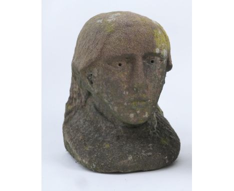 Tudor carved sandstone corbel, 16th Century, carved as a gentleman with long hair and a ruff collar, height 28cm, depth 20cmP
