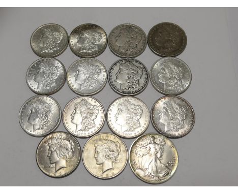 Twelve USA Morgan dollars comprising two 1890, 1891, 1892, two 1896, 1897, two 1899, two 1900, 1902; also two Peace dollars, 