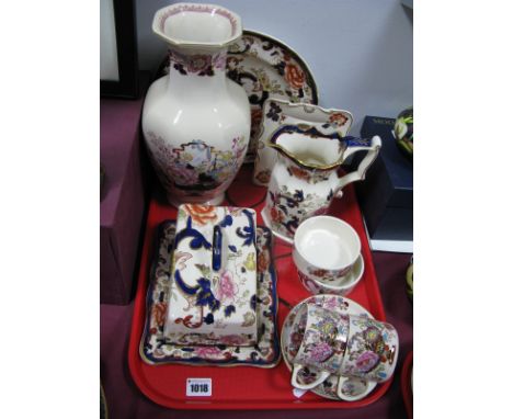 Mason's Ironstone 'Mandalay' (Blue) Cheese Dish and Cover, octagonal jug, photograph frame, plate and 'Brocade' pattern octag