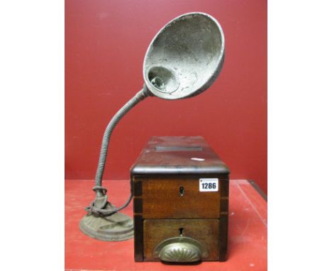 A 1920's Goose Neck 'Supreme' No. 1018 Desk Lamp, (collectors item only), and a mahogany cash till by G.H Gledhill and Sons l