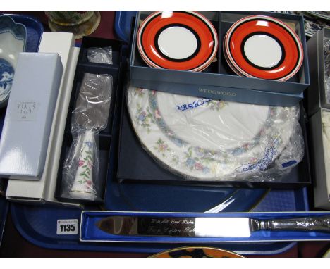 Royal Worcester 'Mayfield' Cake Plates and Serving Slice, both boxed, eight Wedgwood 'Red Tree' saucers boxed, bottle opener,