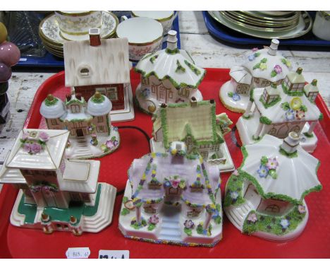 Nine Various Coalport China Dwellings, including 'The gate house', 'Red House', 'The Masters House', 'The Villa'.