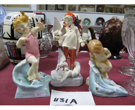 Three Royal Worcester Porcelain Figures, modelled by Freda Doughty, 'July', 'August' and 'November', shape number 3440, 3441 