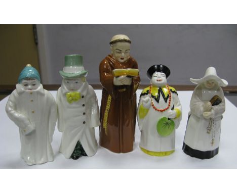 Five Modern Royal Worcester Porcelain Candle Extinguishers, 'Budge', 'Monk', 'Todd', 'Nun' and 'Mandarin', black printed mark