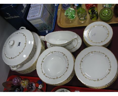 A Modern Royal Worcester Porcelain Dinner Service in the 'Gold Chantilly' Pattern, each piece with shaped border and decorate