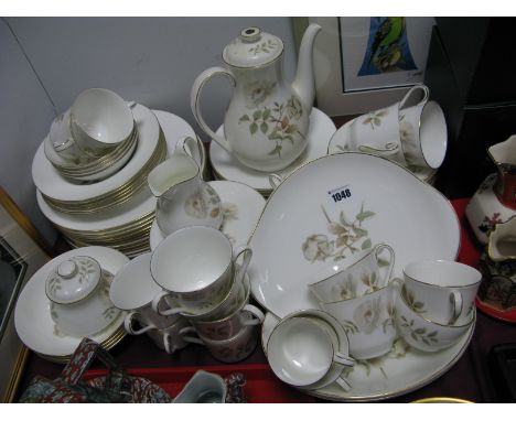 A Royal Doulton "Yorkshire Rose" Pattern Dinner-Tea Service, dinner plates, side plates, bowls, cup, saucers etc, (some secon