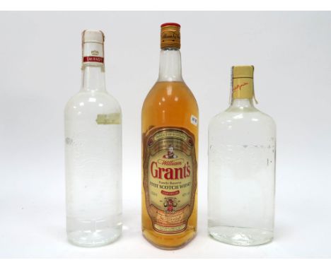 Spirits - Smirnoff, (unlabelled); Grant's Finest Scotch Whisky, 1000ml, 43% Vol.; Gordon's London Dry Gin, (unlabelled). (3)