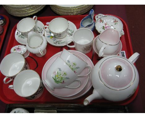 A Susie Cooper 'Romance' Pink Tea for Two, Crown Derby pin tray, Doulton Maori Art cups etc:- One Tray