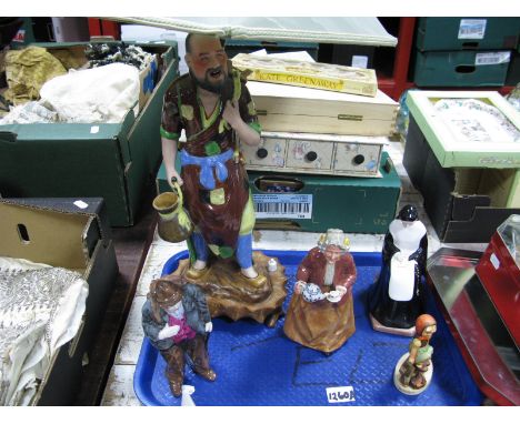 Doulton 'Teatime' HN2255, Coalport Nun and Backpacker, Hummel 'Just Resting', pottery table lamp as an oriental gentleman.