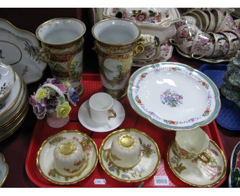 Three Royal Worcester Cabinet Cups and Saucers, Noritake Vases (damaged), dessert comport etc.