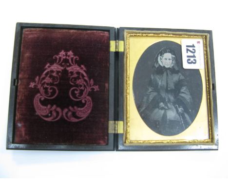 F.R. Smith and Hartmann Victorian Daguerrotype Portrait of a Lady, contained in a case, ornately moulded in relief with danci